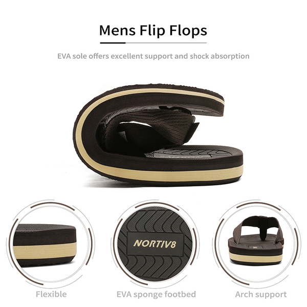Men's Slip-On Canvas Flip Flops - DARK BROWN - 5